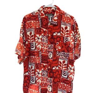 Kahanamoku Vintage Red & White Casual Button Down Shirt 100% Rayon Large